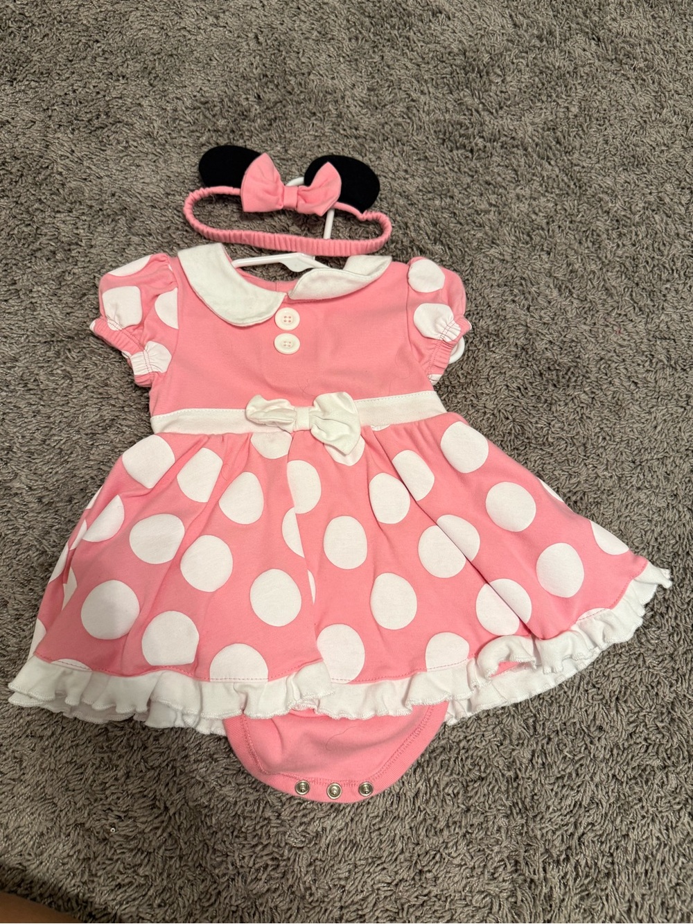 Disney Pink and White Polka Dot Minnie Costume Dress with Headband